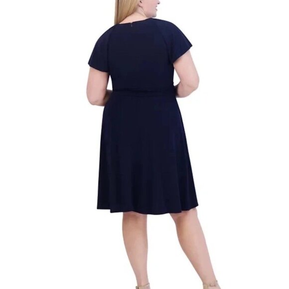 New Jessica Howard Plus Size 22W Navy Blue Keyhole Fit & Flare Dress Jersey Knit - Picture 3 of 12